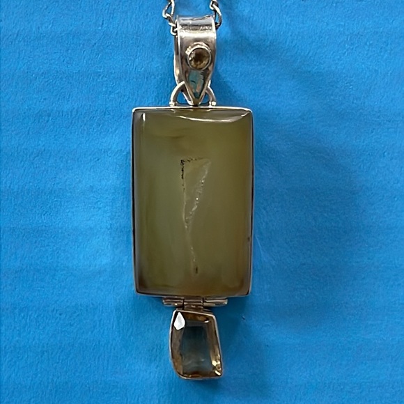 Sterling Triple Citrine Druzy Pendant Necklace. Hinged. Auspicious. Artist made - Picture 2 of 15